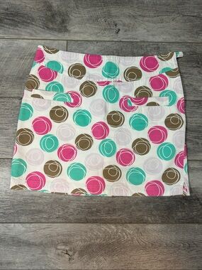 Lija Mini Skirt in Pink, Teal & Brown Circle Print